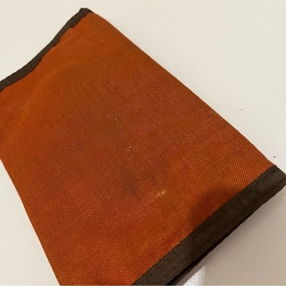 Vintage Rainbow Orange Rust Tri Fold Nylon Wallet w Calculator Hook Loop Closure
